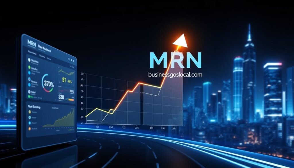 A dynamic, futuristic scene depicting the speed and efficiency of business growth powered by the MRN AI Smart Dashboard. In the foreground, a sleek, minimalist dashboard interface with real-time financial data and insights glows against a dark backdrop. In the middle ground, a three-dimensional graph visualizes the rapid acceleration of ROI, represented by a golden, pulsing arrow pointing skyward. The background features a dramatic cityscape bathed in cool, neon-tinged lighting, emblazoned with the logo "https://businessgoeslocal.com" - a testament to the transformative power of the MRN platform. The overall mood is one of dynamism, innovation, and the relentless drive towards success. A dynamic, futuristic scene depicting the speed and efficiency of business growth powered by the MRN AI Smart Dashboard. In the foreground, a sleek, minimalist dashboard interface with real-time financial data and insights glows against a dark backdrop. In the middle ground, a three-dimensional graph visualizes the rapid acceleration of ROI, represented by a golden, pulsing arrow pointing skyward. The background features a dramatic cityscape bathed in cool, neon-tinged lighting, emblazoned with the logo "https://businessgoeslocal.com" - a testament to the transformative power of the MRN platform. The overall mood is one of dynamism, innovation, and the relentless drive towards success.