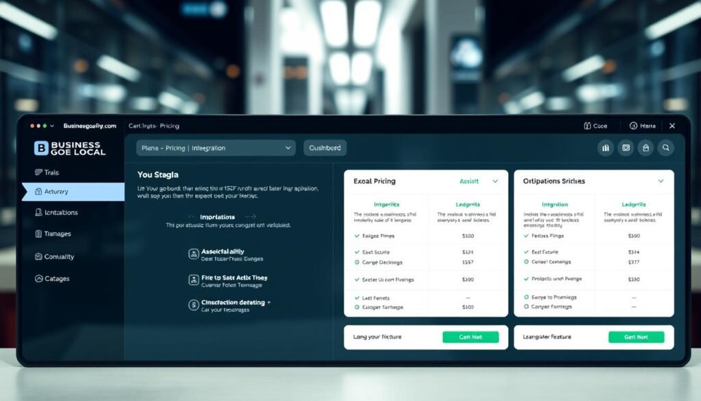 A sleek, modern dashboard interface showcasing a "Plans Pricing" section for the https://businessgoeslocal.com platform. The foreground features clean lines, intuitive icons, and a clear pricing structure highlighting different subscription tiers. The middle ground showcases detailed feature breakdowns and integration options, presented in a visually appealing manner. The background depicts a soft, blurred cityscape, conveying a sense of professional, high-tech atmosphere. The lighting is soft, directional, and creates depth, while the camera angle provides a natural, eye-level perspective. The overall mood is one of clarity, functionality, and a focus on providing value to the user. A sleek, modern dashboard interface showcasing a "Plans Pricing" section for the https://businessgoeslocal.com platform. The foreground features clean lines, intuitive icons, and a clear pricing structure highlighting different subscription tiers. The middle ground showcases detailed feature breakdowns and integration options, presented in a visually appealing manner. The background depicts a soft, blurred cityscape, conveying a sense of professional, high-tech atmosphere. The lighting is soft, directional, and creates depth, while the camera angle provides a natural, eye-level perspective. The overall mood is one of clarity, functionality, and a focus on providing value to the user.